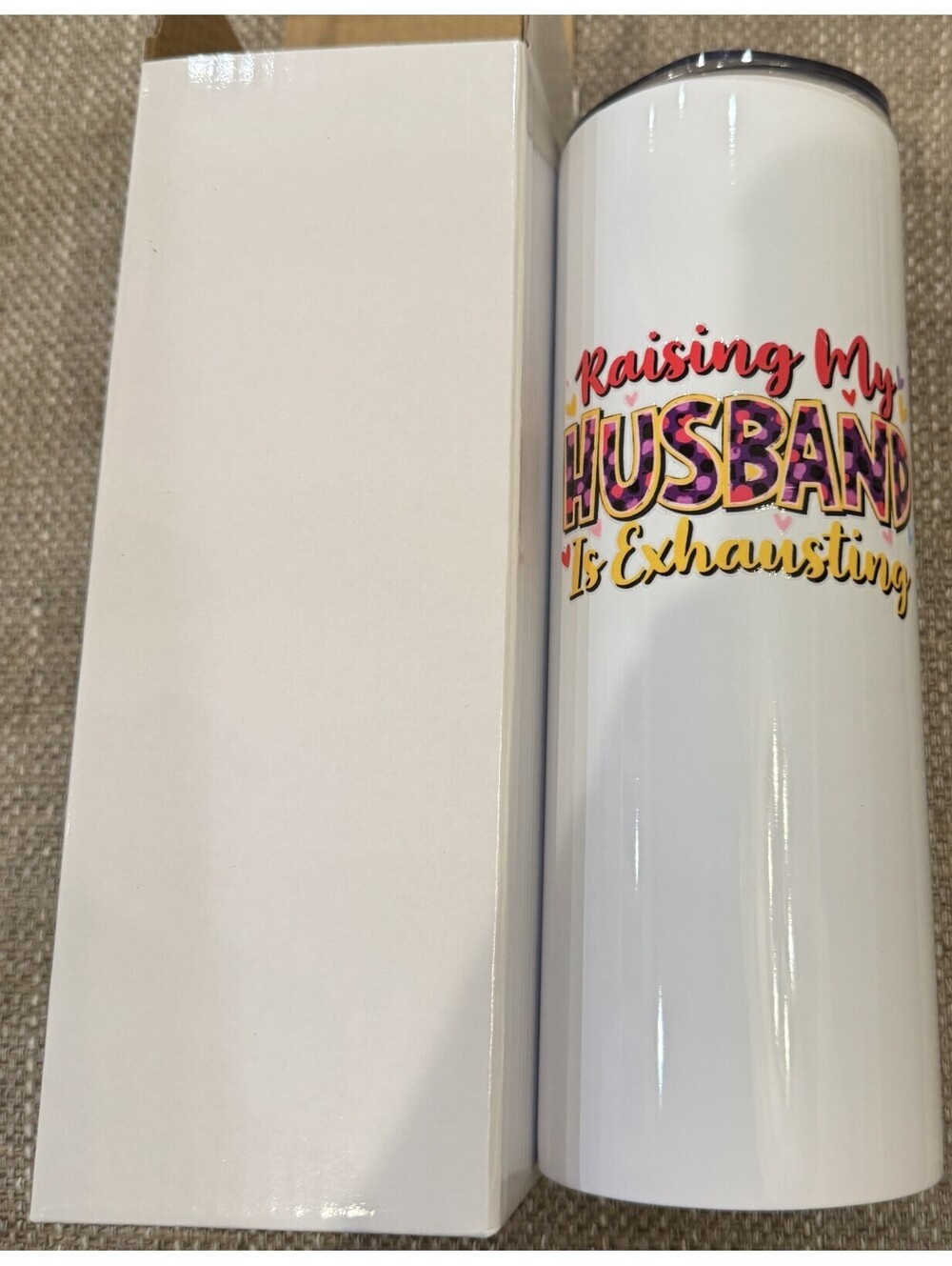 New White 20 Oz Skinny Tumbler Raising Husband Custom Water Bottle Metal Straw